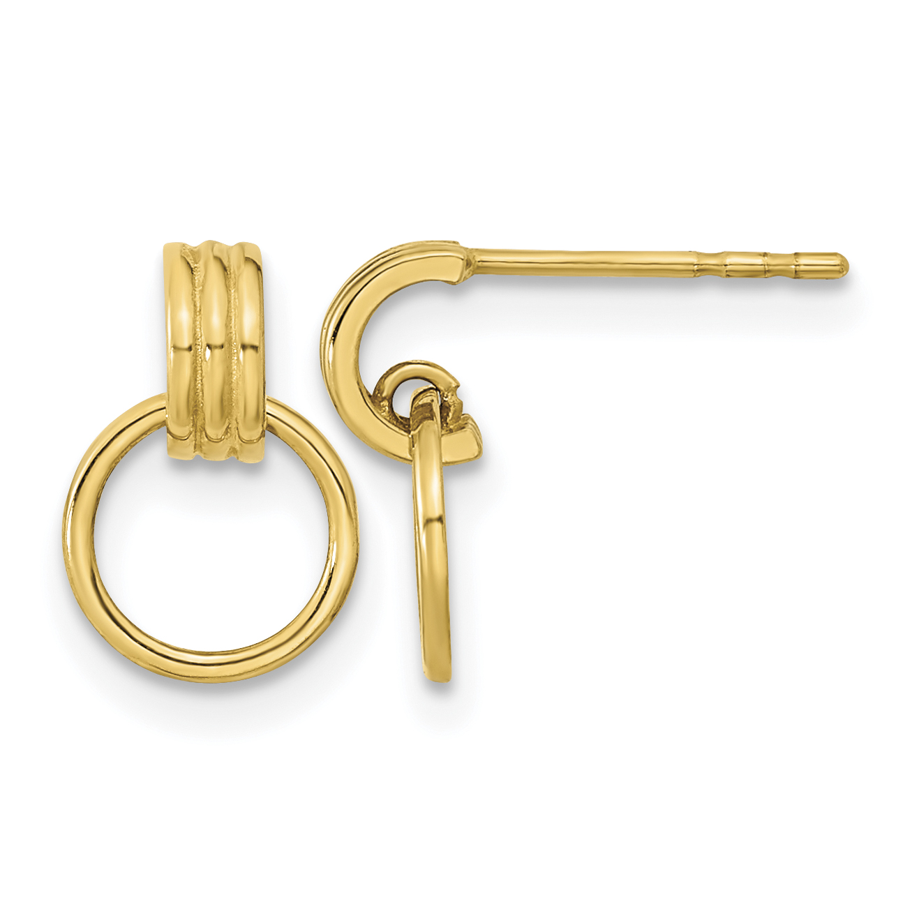 14K Polished Dangle Circle Post Earrings (YE1980)