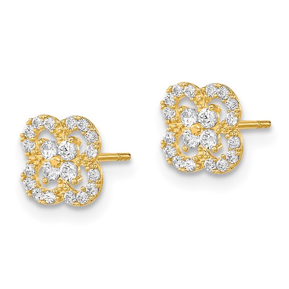 14K Polished 8mm Quatrefoil CZ Post Earrings