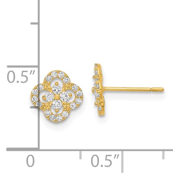 14K Polished 8mm Quatrefoil CZ Post Earrings