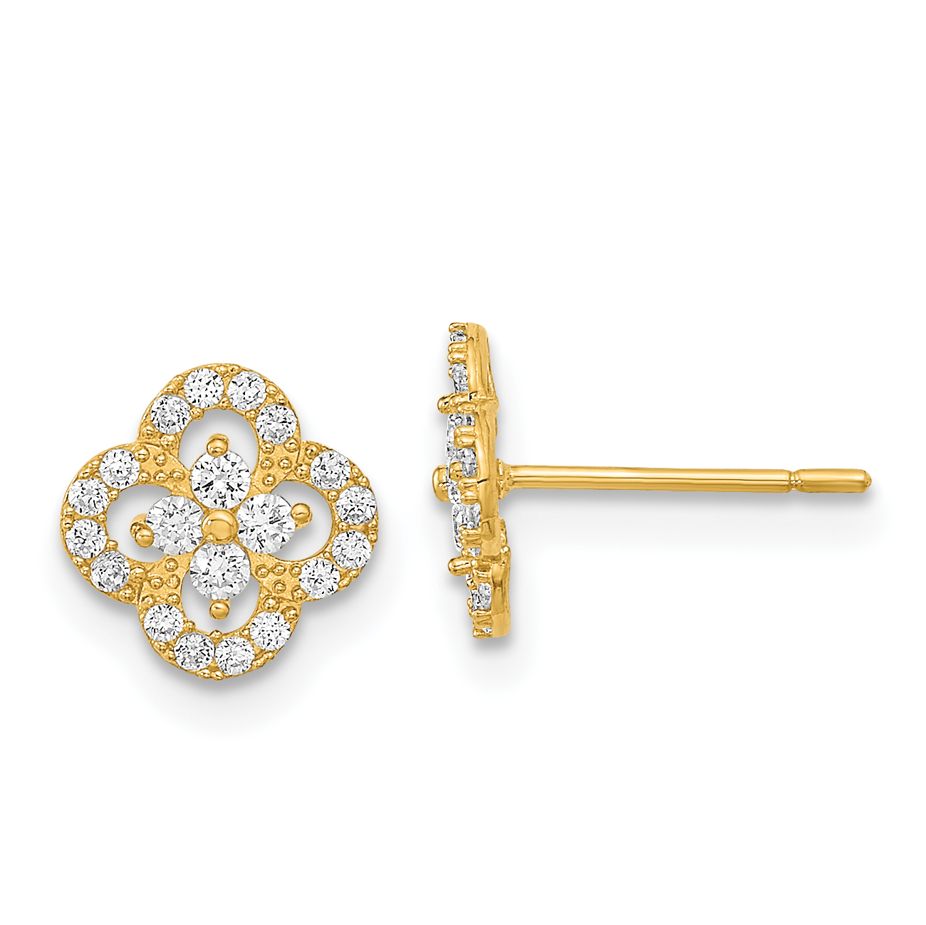 14K Polished Flower CZ Post Earrings (YE1982)