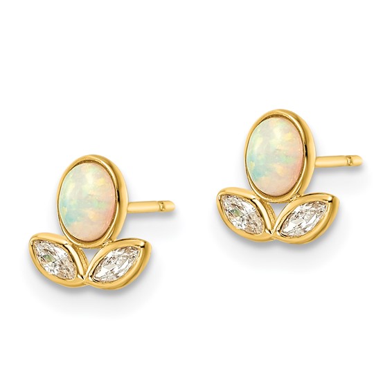 14k CZ and Lab Created Opal 7mm Flower Post Earrings