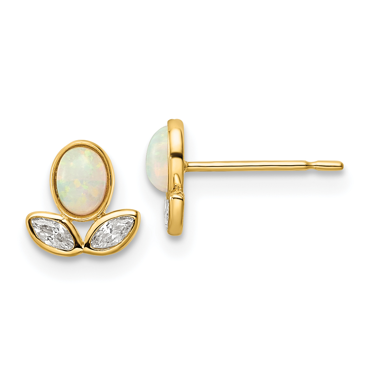 14k CZ & Created Opal Post Earrings (YE1983)