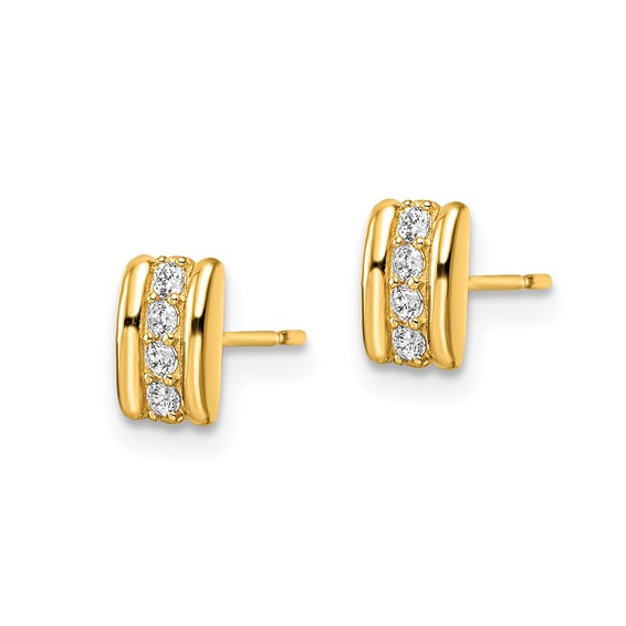 14K Polished CZ Curved Bar Post Earrings