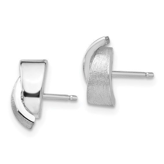 14k White Gold Polished and Satin 7x6mm Fancy Overlap Post Earrings