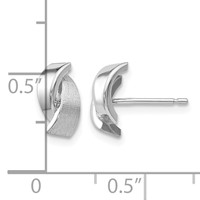 14K White Gold Polished and Satin 7x 6mm Fancy Overlap Post Earrings view 4