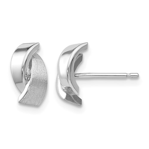 14K White Gold Polished and Satin 7x 6mm Fancy Overlap Post Earrings