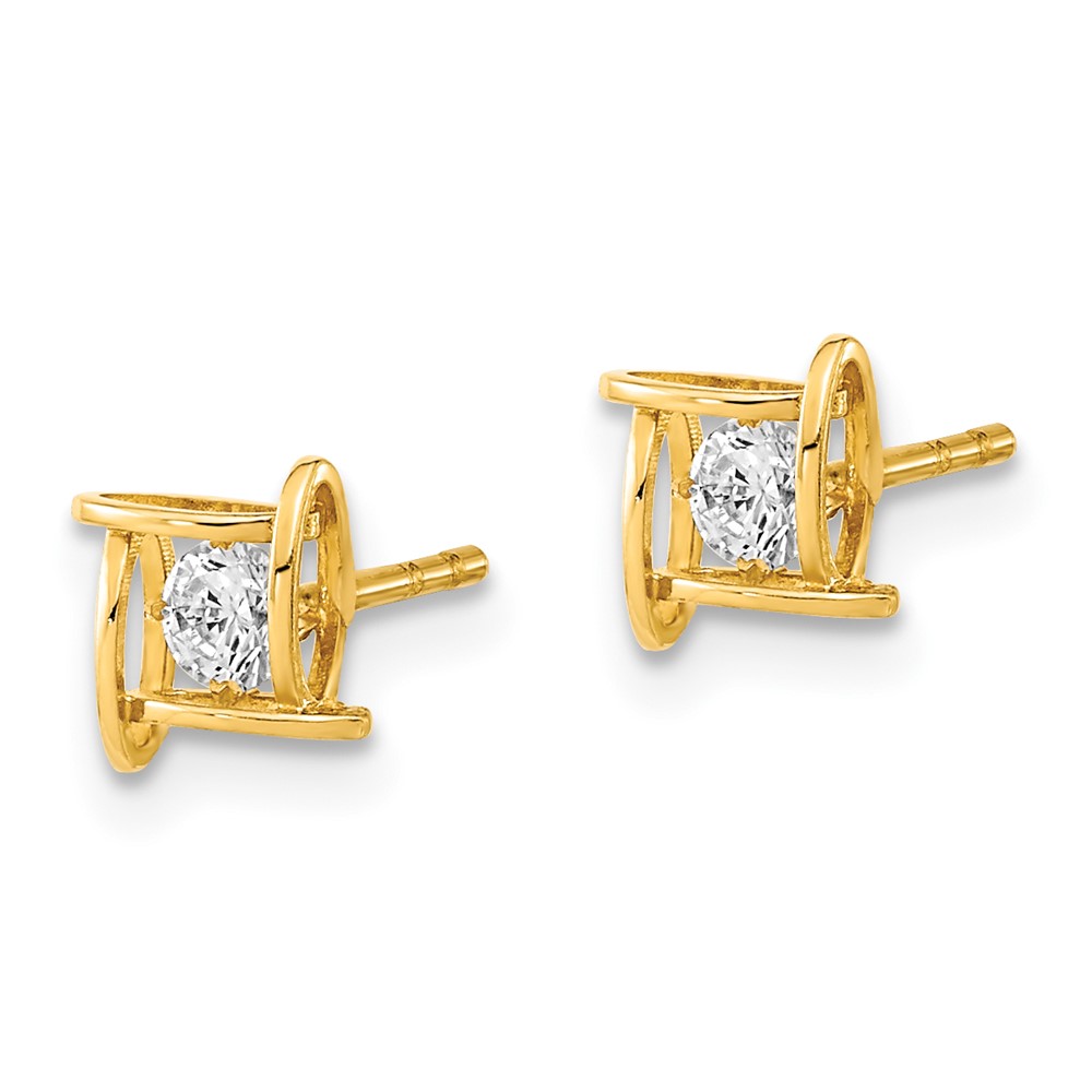 14K Polished CZ Square Design Post Earrings (YE1992)