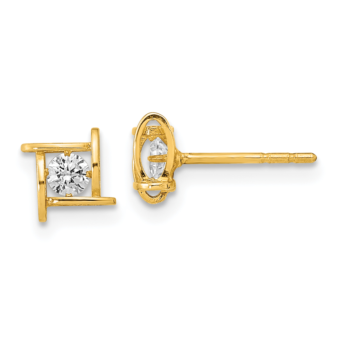 14K Polished CZ Square Design Post Earrings (YE1992)