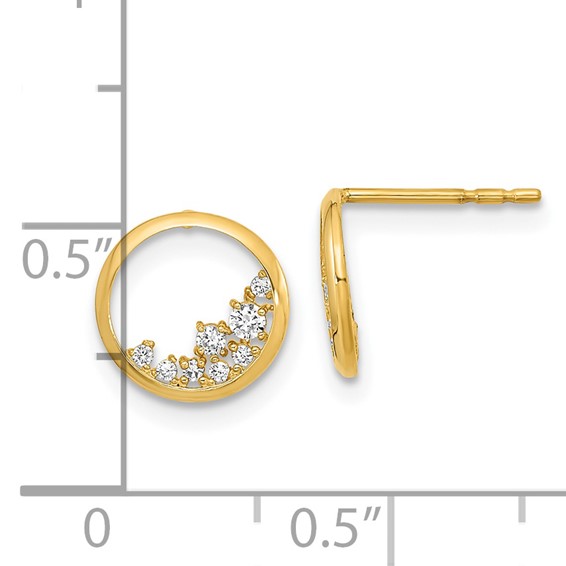 14K Polished 9.25mm Open Circle with CZ Post Earrings