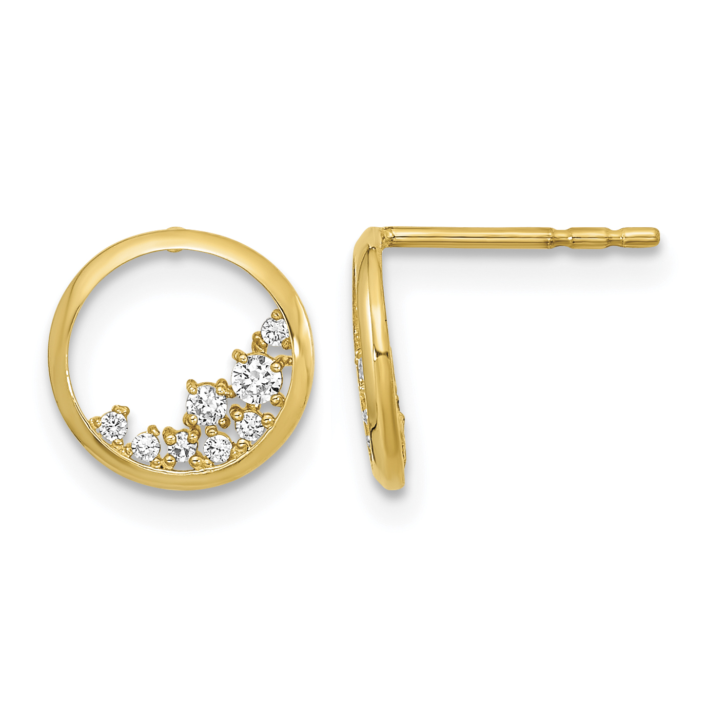 14K Polished Open Circle CZ Post Earrings (YE2002)