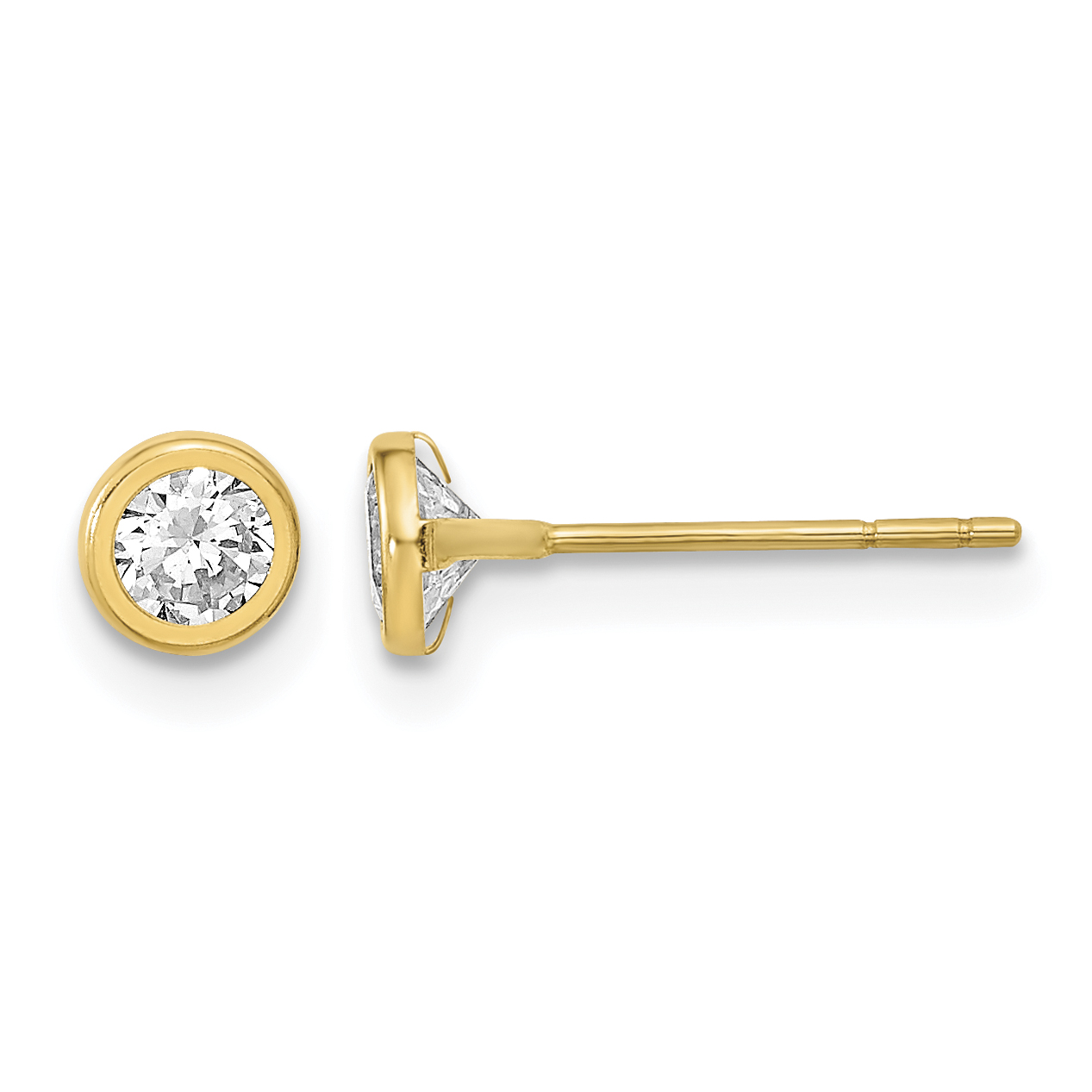 14K Polished Circle Bezel with CZ Post Earrings (YE2006)