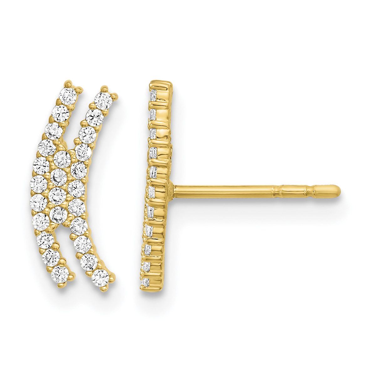 14K Polished Curved Bar CZ Post Earrings (YE2013)