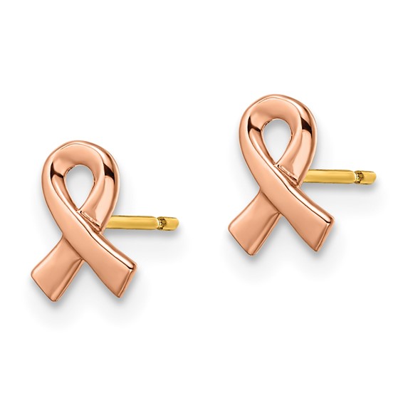 14k Two-tone Rose and Yellow 5x7mm Awareness Ribbon Post Earrings