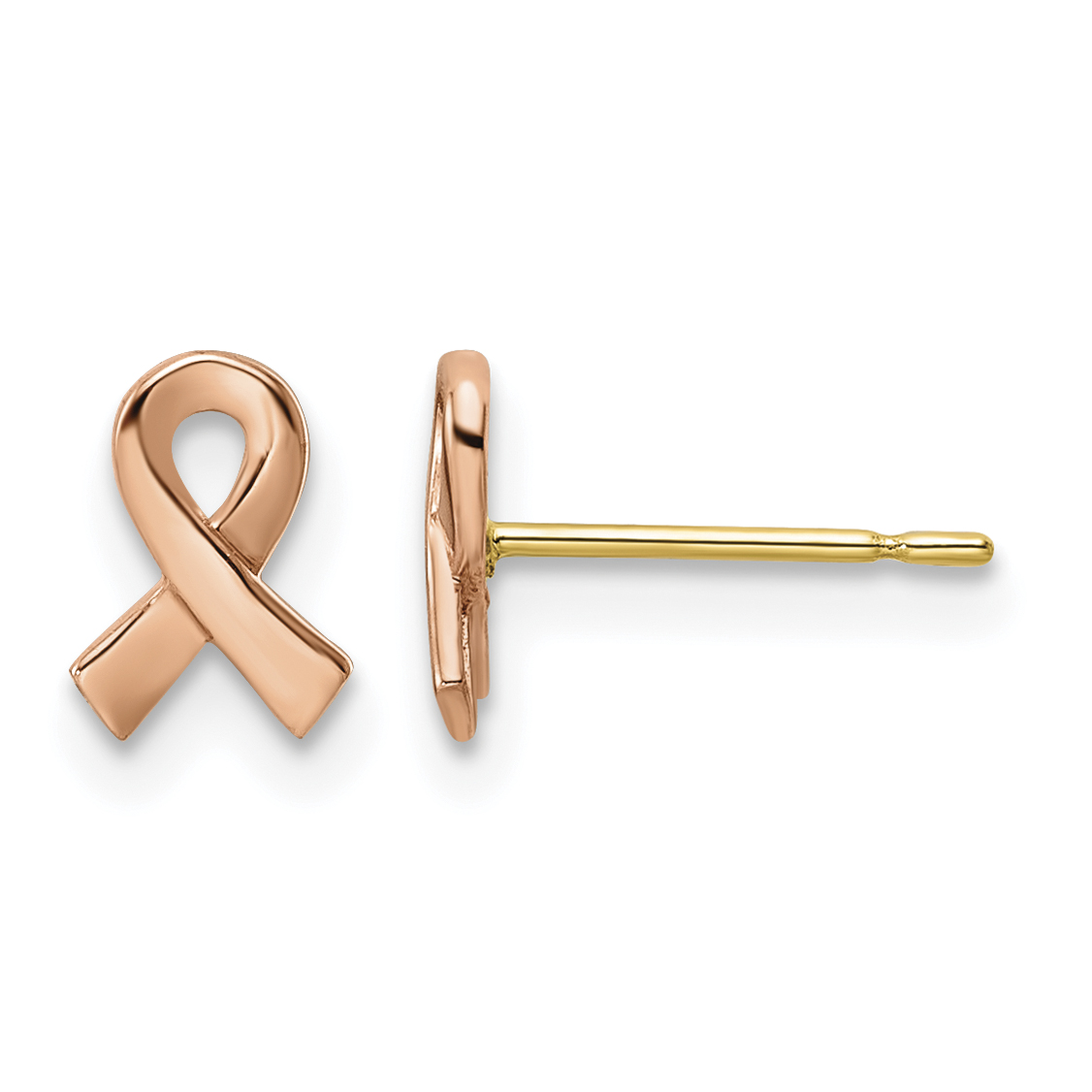 14k Two-tone Rose & Yellow Post Awareness Ribbon Yellow Gold Post Earrings (YE2020)
