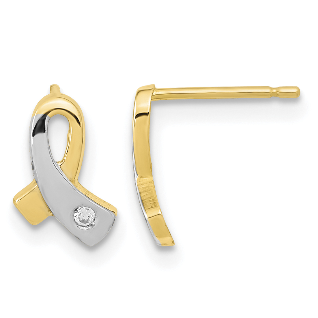 14K Gold White Rhodium CZ Awareness Post Earrings (YE2021)