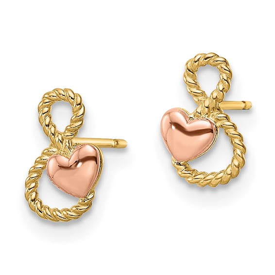 14k Two-tone Infinity with Heart Post Earrings