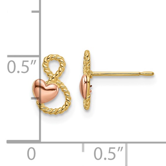 14k Two-tone Infinity with Heart Post Earrings