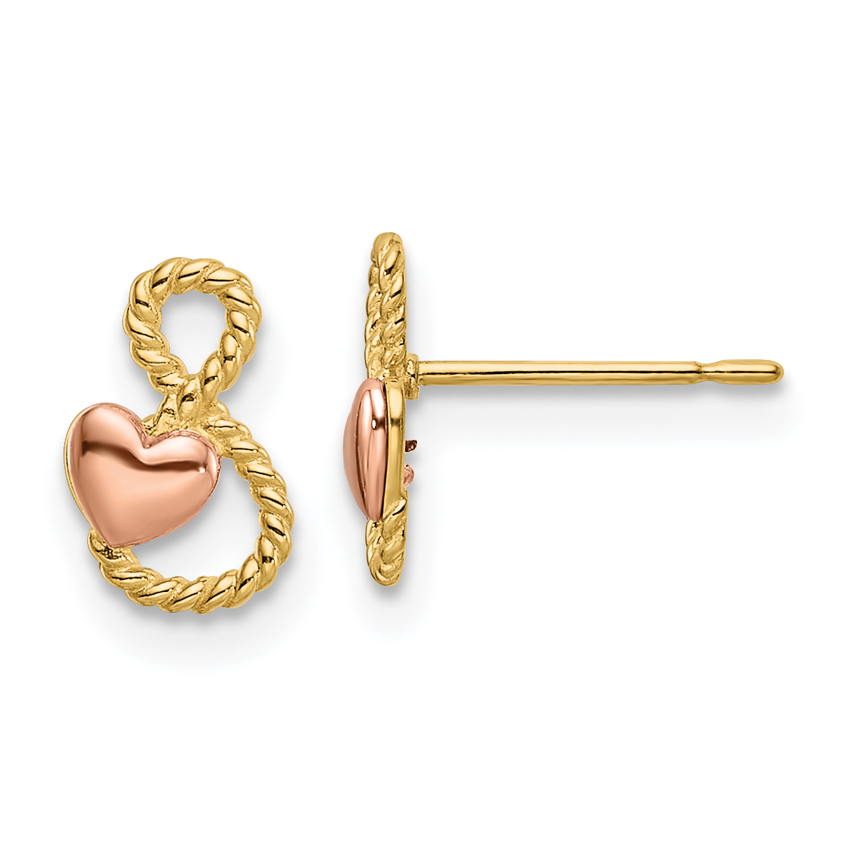 14k Two-tone Heart Post Earrings (YE2022)