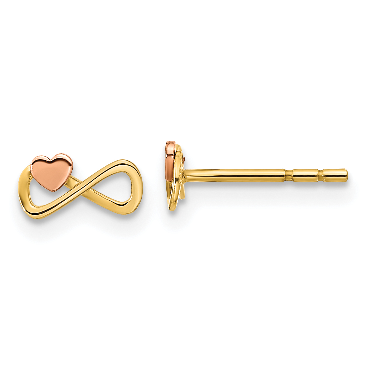 14K Two-tone Infinity with Heart Post Earrings (YE2023)
