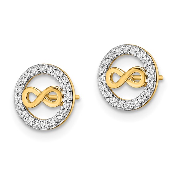 14k Infinity Symbol in CZ Circle Post Earrings