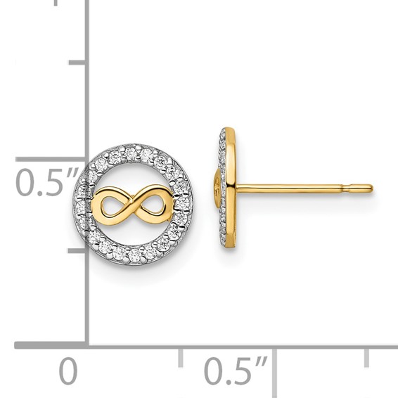 14k Infinity Symbol in CZ Circle Post Earrings