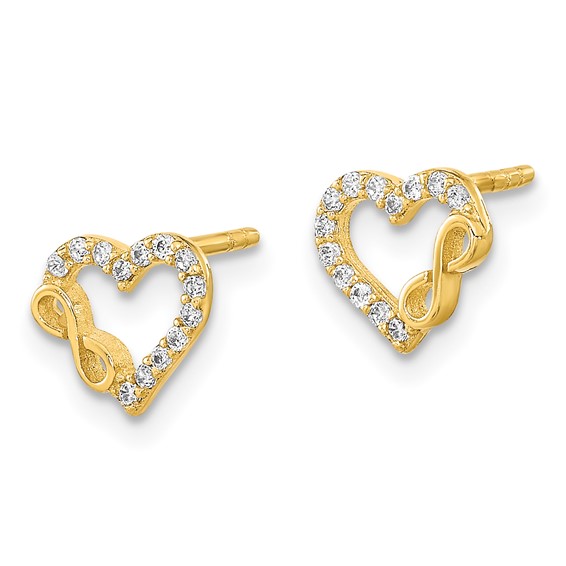 14K Polished Cut-Out Heart and Infinity Sign CZ Post Earrings
