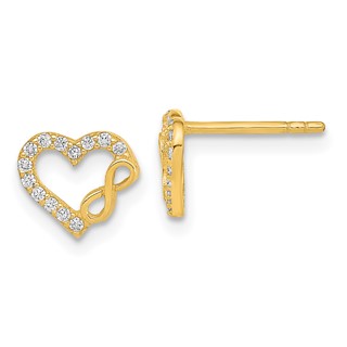 14K Polished Cut-Out Heart and Infinity Sign CZ Post Earrings