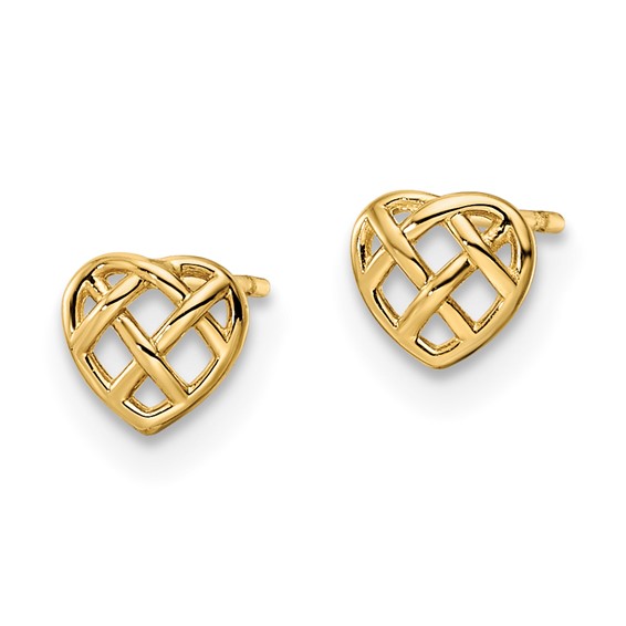 14k Polished Woven Heart Post Earrings