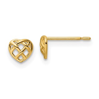 14k Polished Woven Heart Post Earrings
