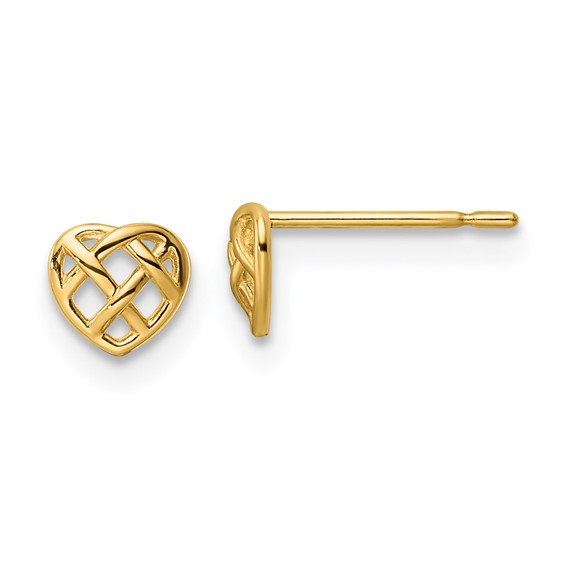 14k Polished Woven Heart Post Earrings