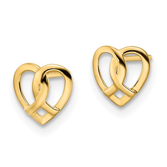 14k Polished Twisted Heart Post Earrings