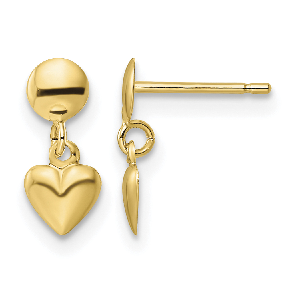 14K Polished Heart Post Dangle Earrings (YE2049)