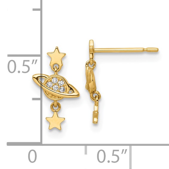 14k CZ Saturn and Stars Dangle Post Earrings