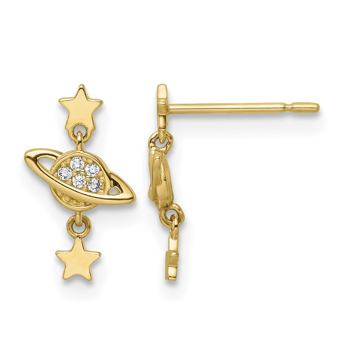 14k CZ Saturn & Stars Dangle Post Earrings (YE2050)