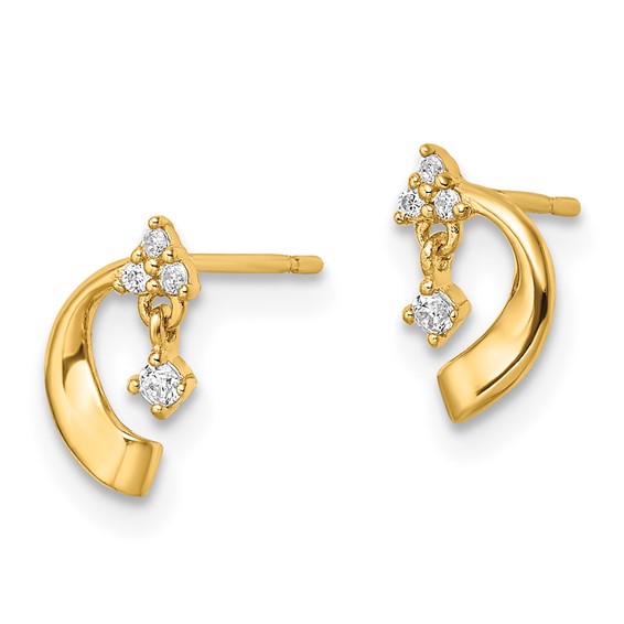 14K CZ and Curved Moon Post Earrings