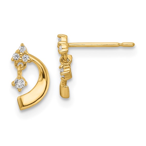 14K CZ and Curved Moon Post Earrings