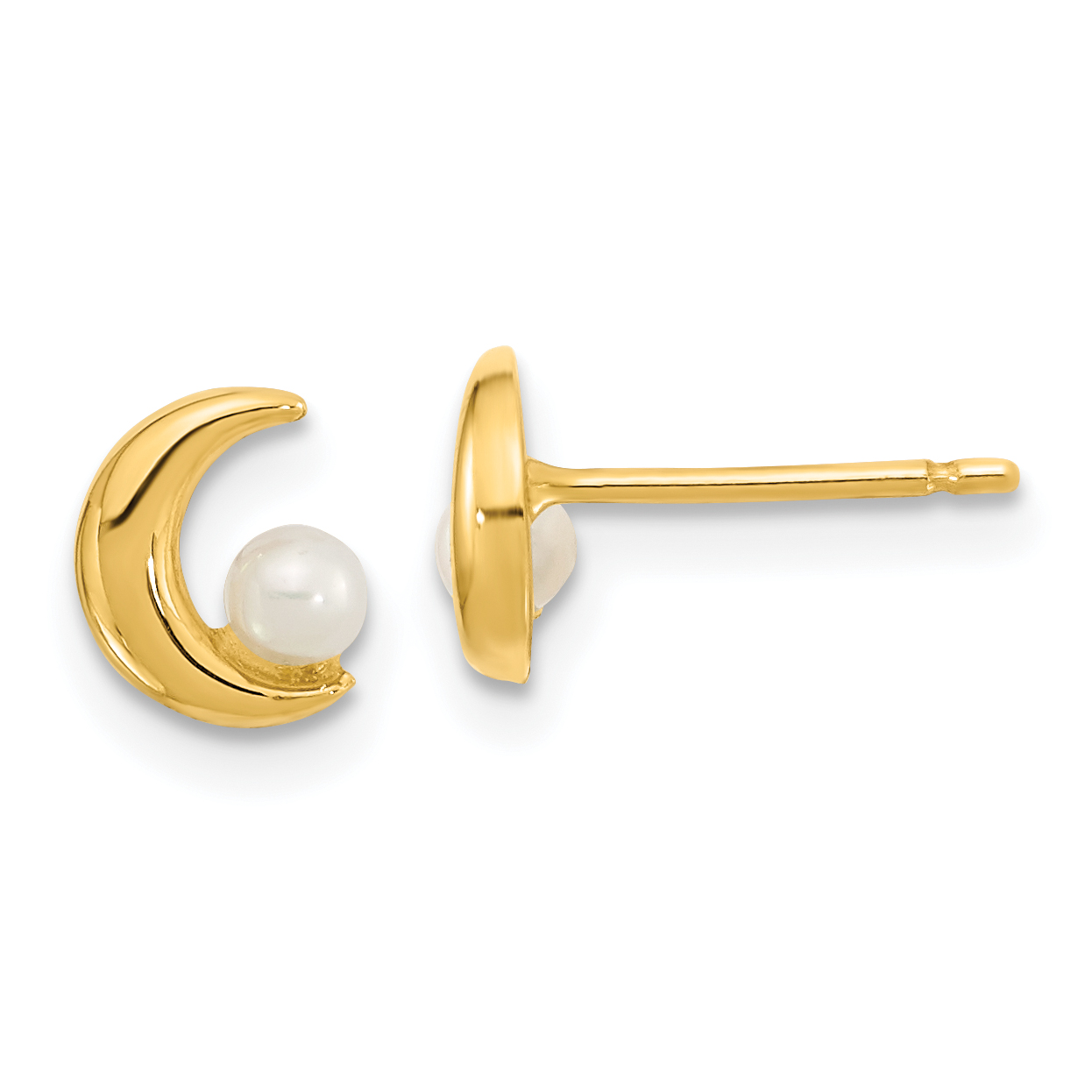 14K Polished Half Moon 2.5-3mm Freshwater Cultured Pearl Post Earrings (YE2054)
