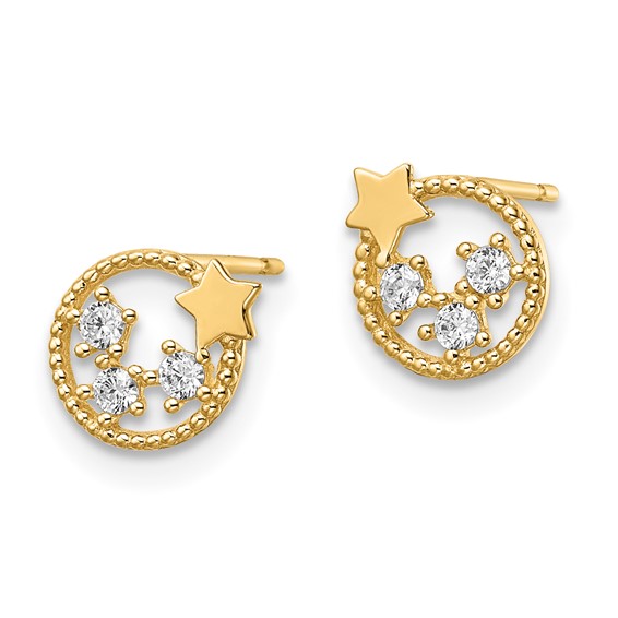 14k CZ Stars in Circle Post Earrings