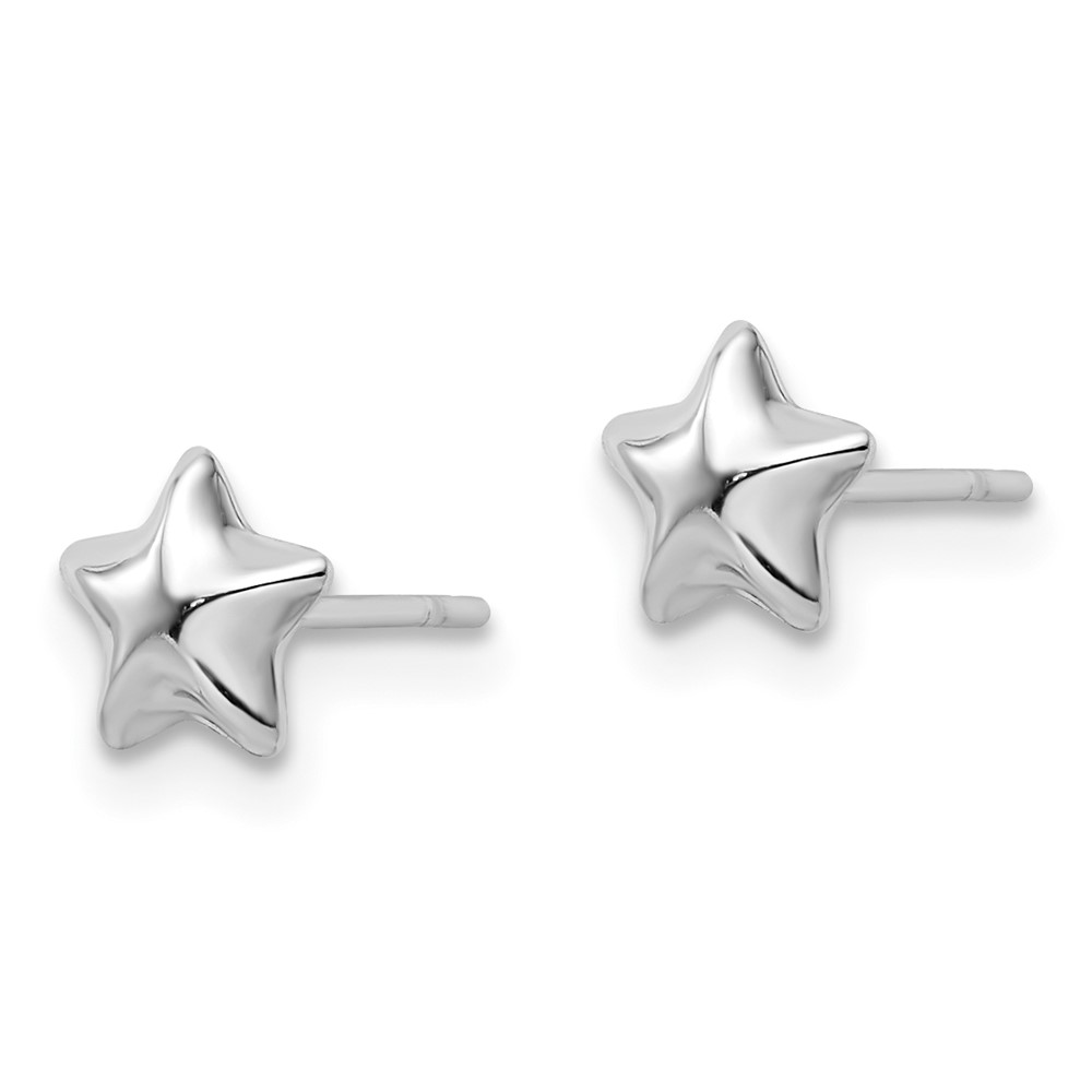 14k White Polished Small Puffed Star Post Earrings (YE2065)