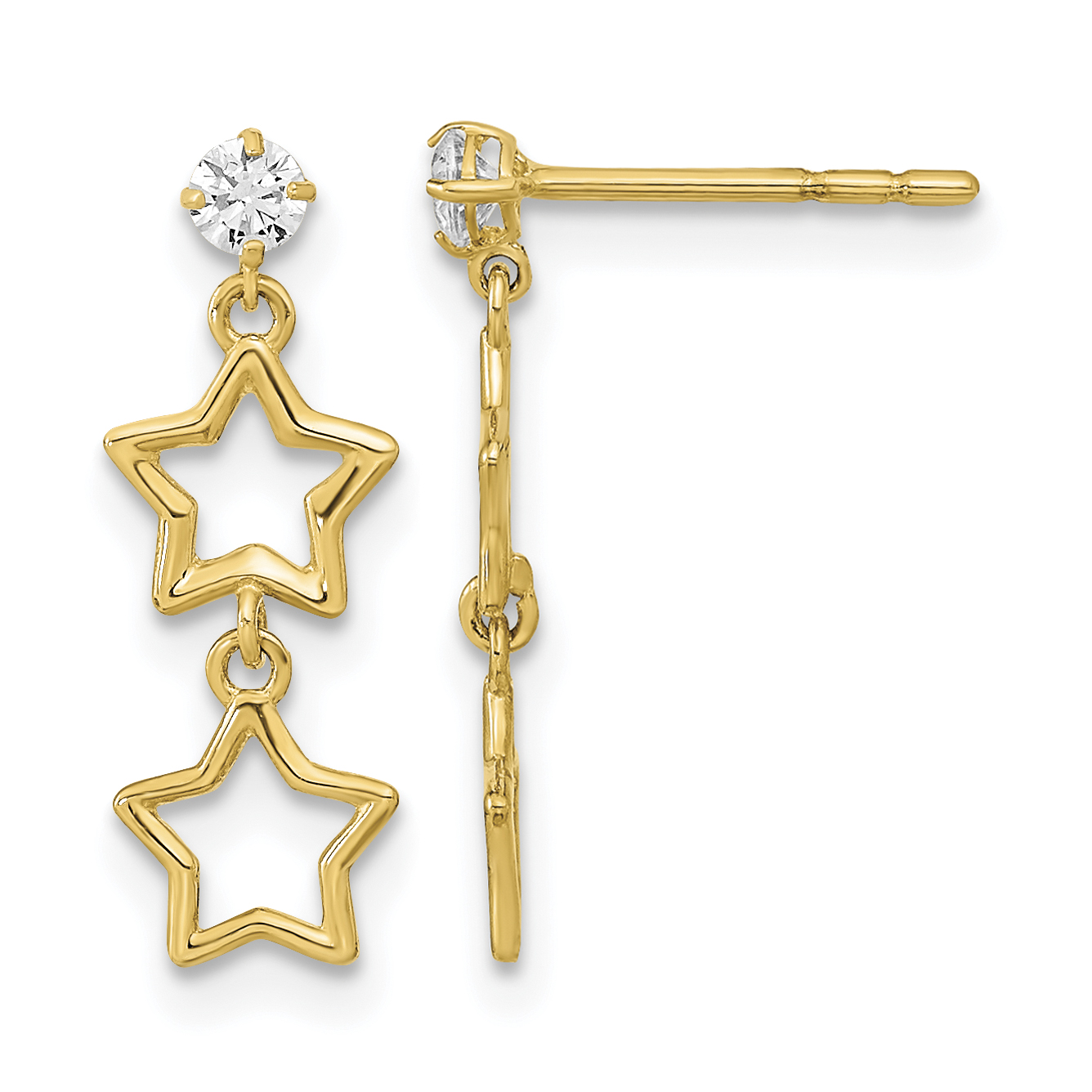 14K Polished Dangle Star with CZ Post Earrings (YE2071)
