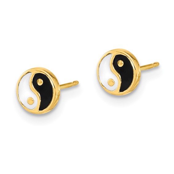14K Black and White Enamel Yin Yang Post Earrings