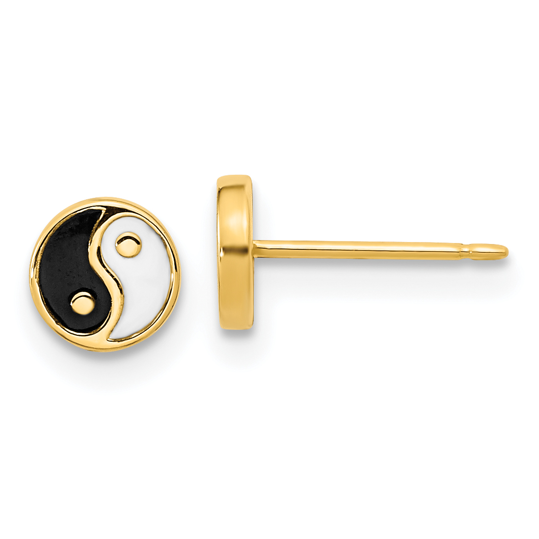 14K Gold Black/White Enamel Yin and Yang Post Earrings (YE2073)