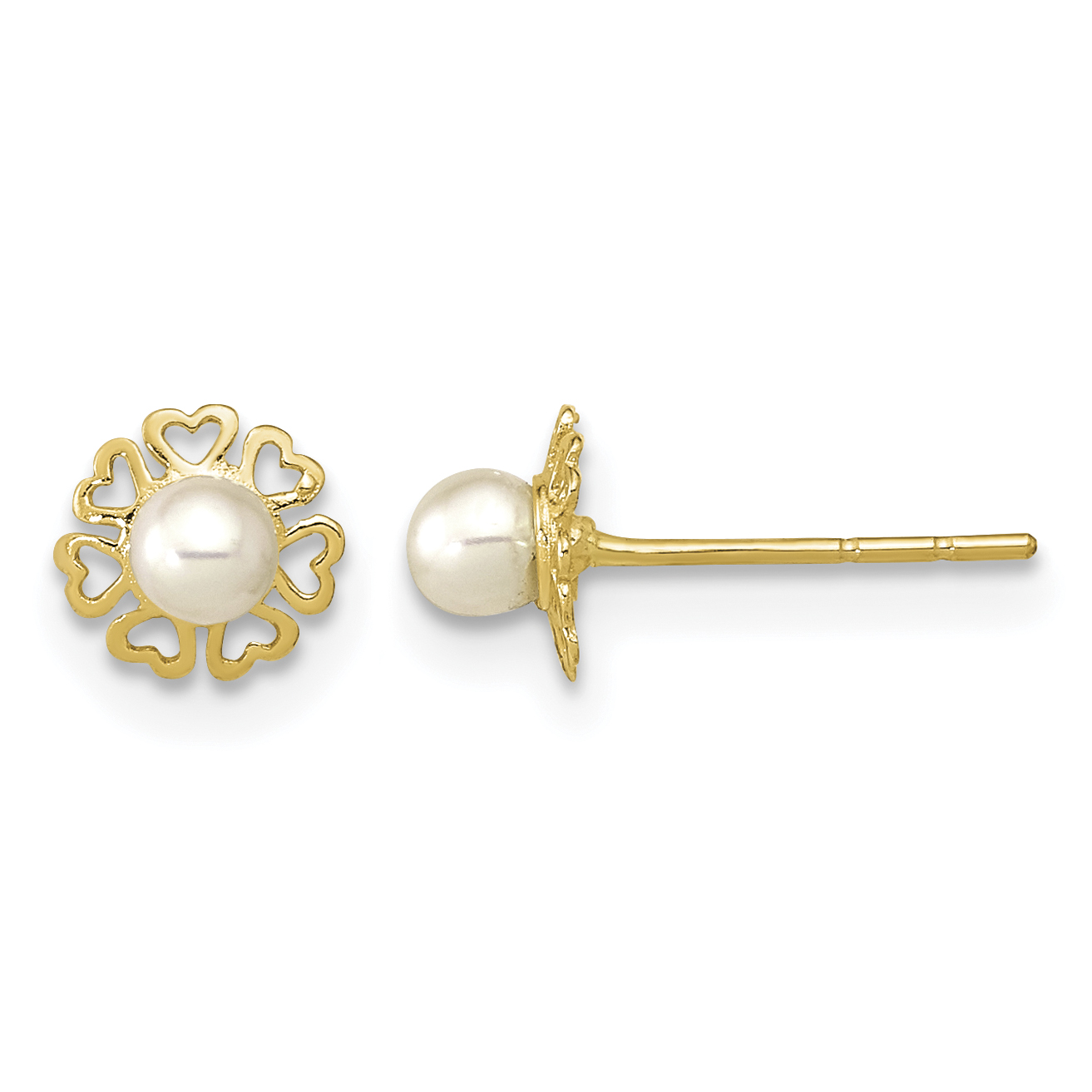 14K Polished Small Heart Petals with FW Cultured Pear Post Earrings (YE2075)