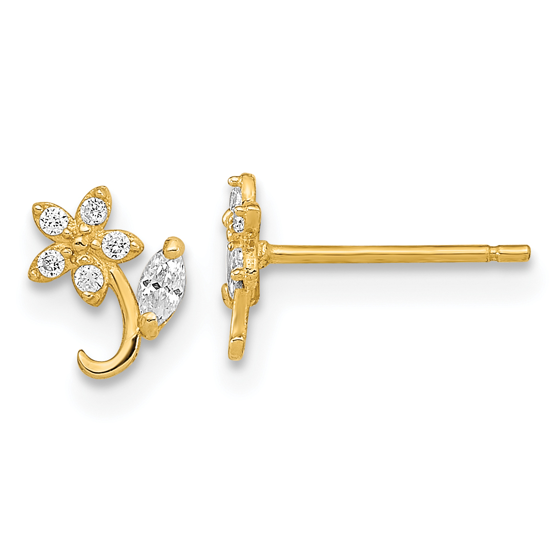 14K Polished Flower CZ Post Earrings (YE2078)