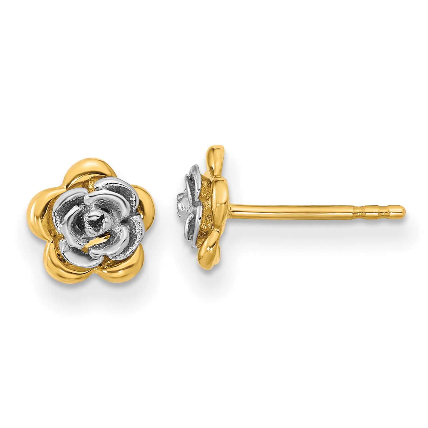 14K Two-tone Flower Post Earrings (YE2081)