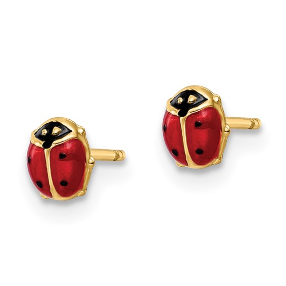 14k Polished Red and Black Enameled Small Ladybug Post Earrings