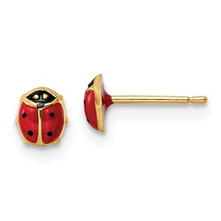 14k Polished Red and Black Enameled Small Ladybug Post Earrings