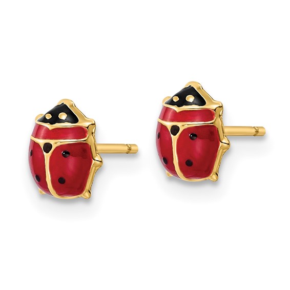 14k Polished Red and Black Enameled Medium Ladybug Post Earrings