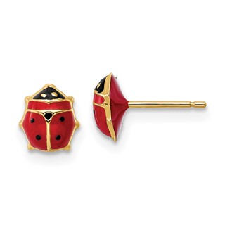 14k Polished Red and Black Enameled Medium Ladybug Post Earrings