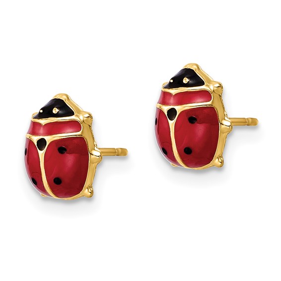 14k Polished Red and Black Enameled Large Ladybug Post Earrings